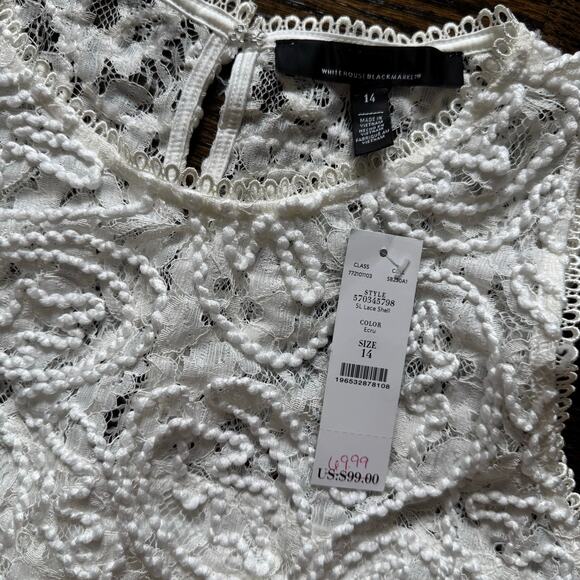 WHBM Sleeveless Blouse Lace Shell Embroidered Ecru Size 14 NEW - Picture 14 of 14
